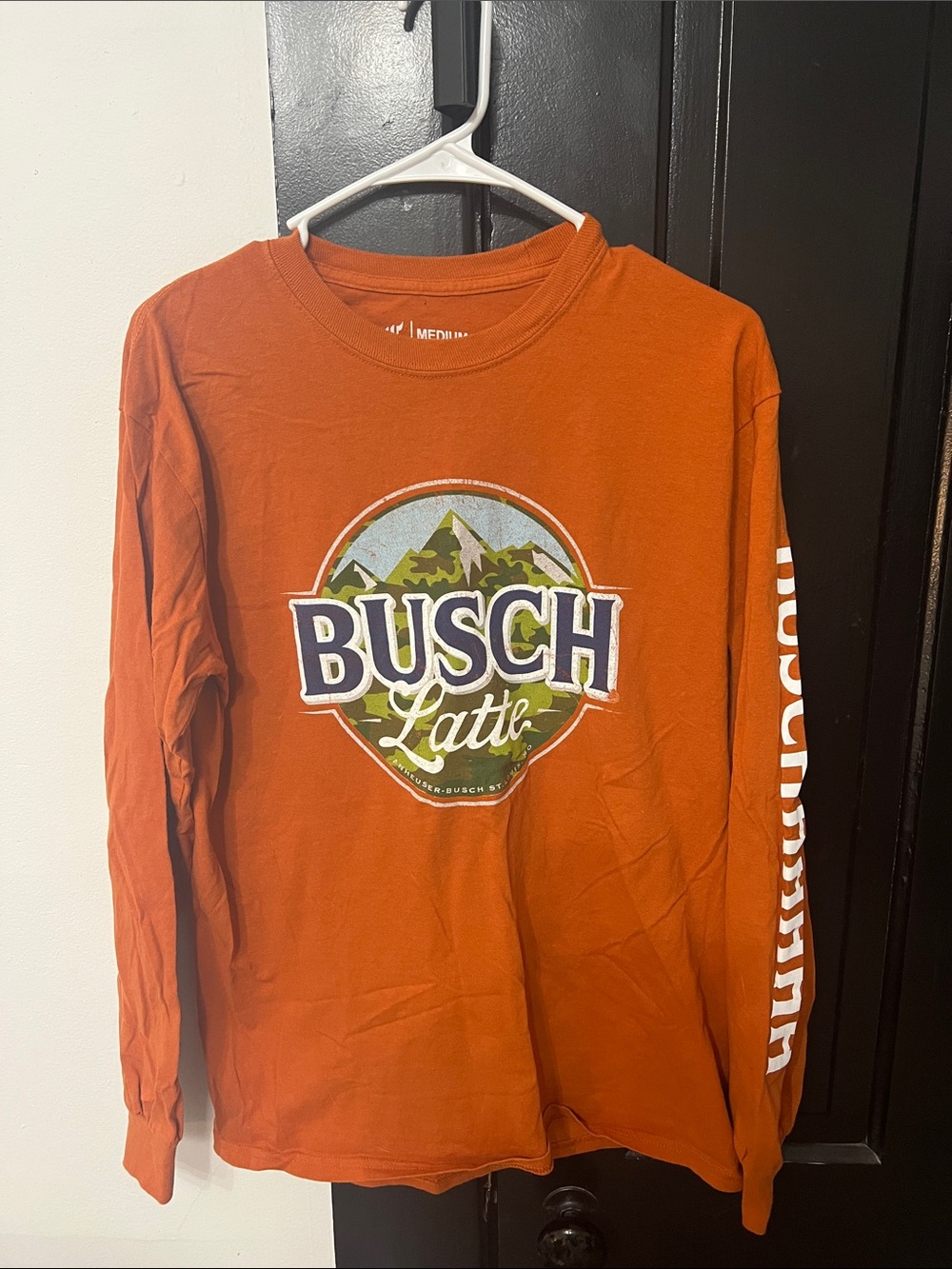 Busch Latte Men's Long Sleeve Tee — Rust Orange